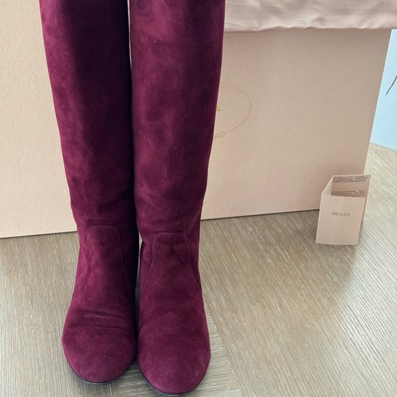 Prada Tall Suede Boot Wine Sz 37 - Picture 5 of 14